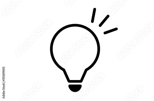 ひらめきイメージの光る電球のモノクロイラスト