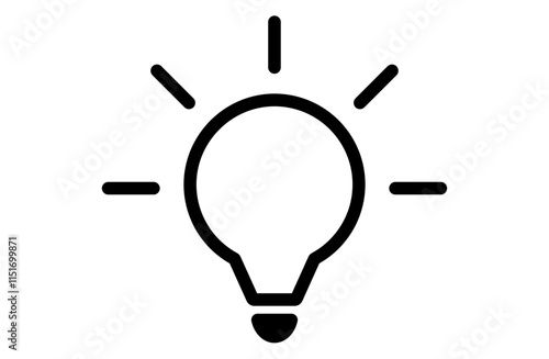 ひらめきイメージの光る電球のモノクロイラスト