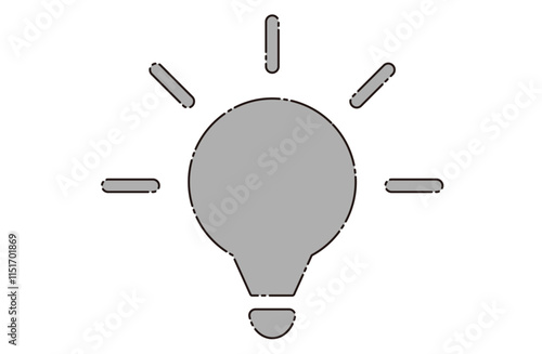 ひらめきイメージの光る電球のモノクロイラスト