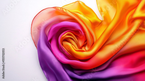 Soft silk scarf in vibrant gradient colors of orange, pink, and purple