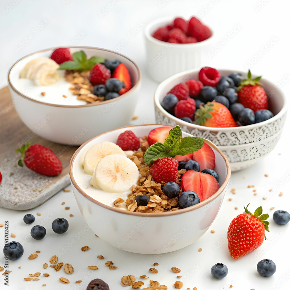 Yogurt with fruits and berries is a refreshing, healthy snack or dessert, Yogurt with fruits and berries is a refreshing, healthy snack or dessert,
