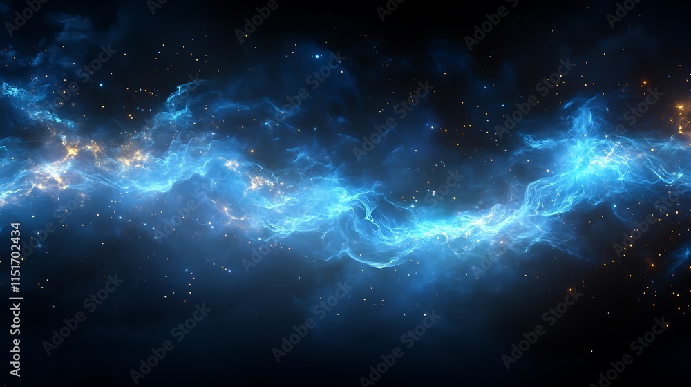 Fototapeta premium Electric flows intertwining dynamically with colorful cosmic hues and glowing stars wallpaper image