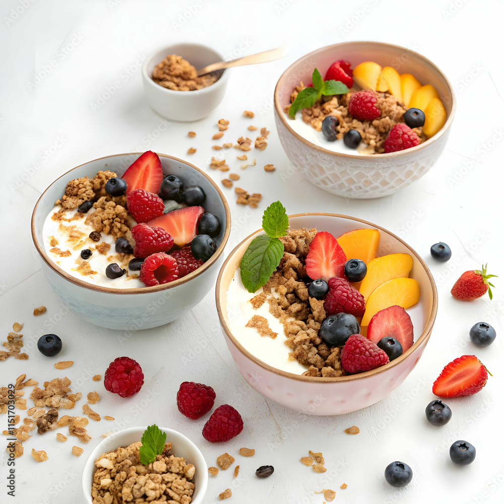 Yogurt with fruits and berries is a refreshing, healthy snack or dessert, Yogurt with fruits and berries is a refreshing, healthy snack or dessert,