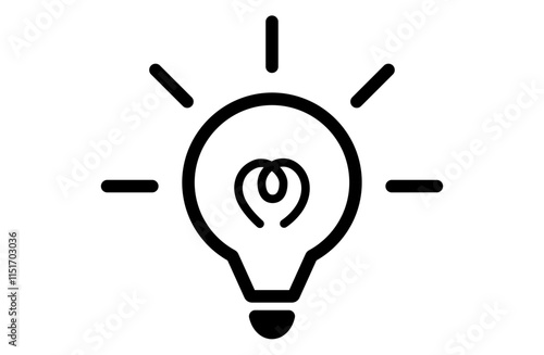 ひらめきイメージの光る電球のモノクロイラスト