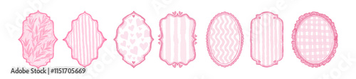 Watercolor cute pink frame set, coquettish border, elegant vector wedding celebration vintage print. Decorative classic label shape, ornate aesthetic romantic Valentine board. Watercolor frame card