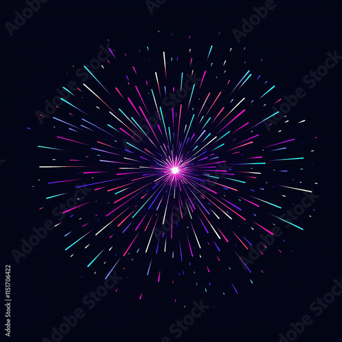 Colorful Burst of Light With Geometric Structure Above Against Black Background photo