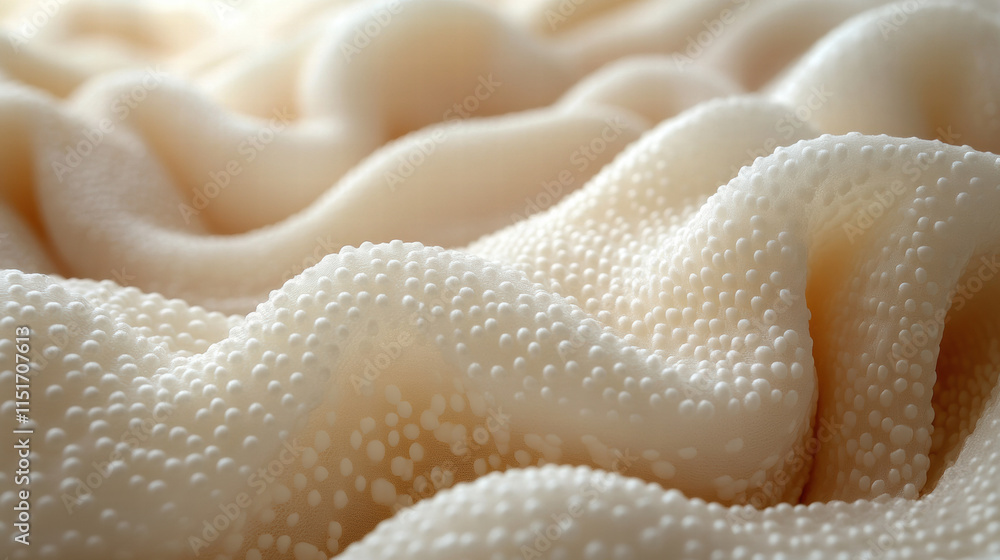 Fototapeta premium Close up of textured fabric with soft, wavy folds and dotted surface details
