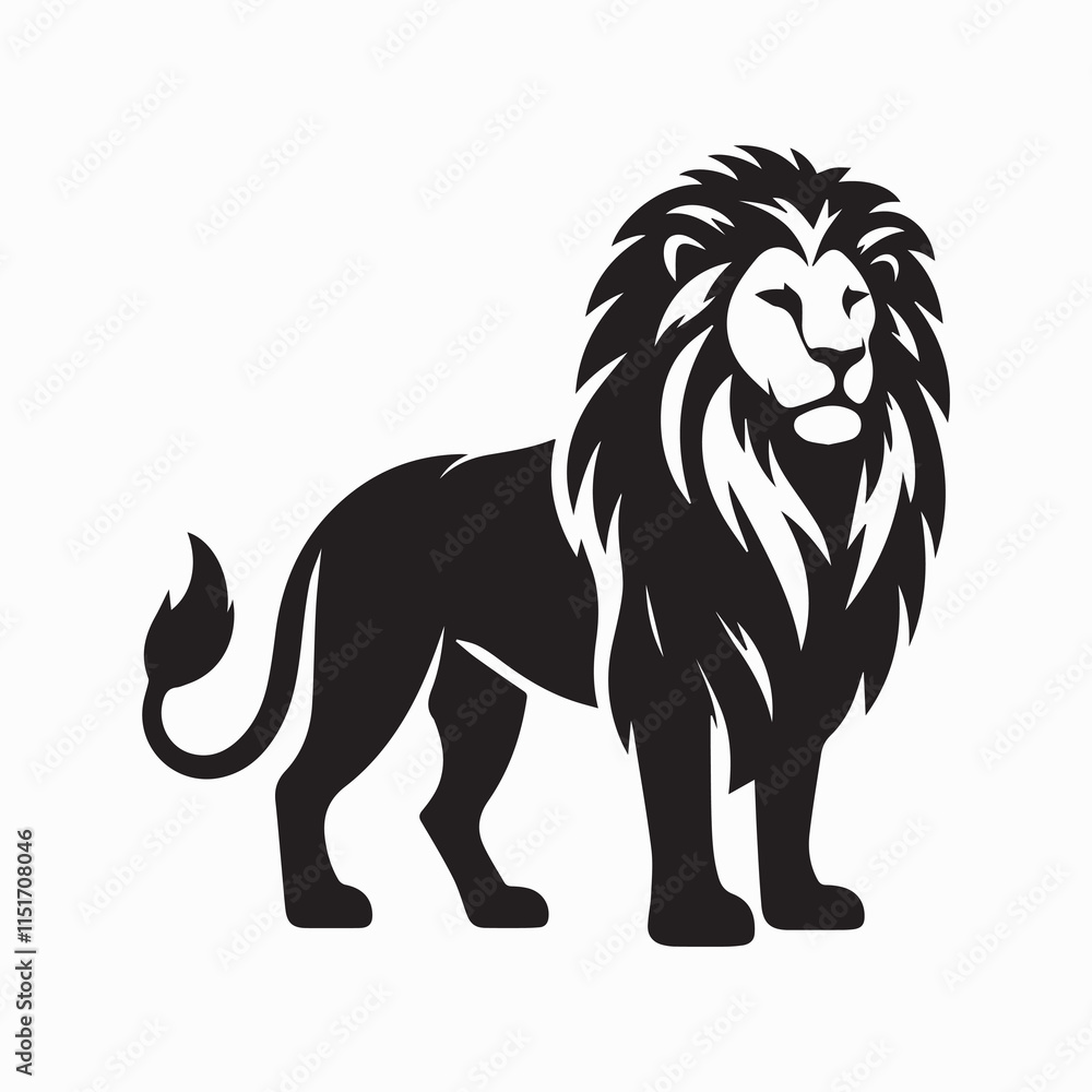 Obraz premium black Lion vector, Lion logo vector icon, Lion illustration design, Lion silhouette vector black and white