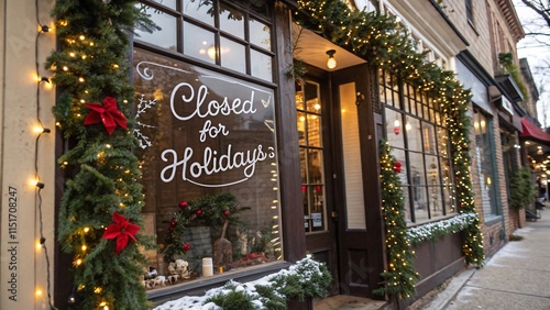 Charming Holiday Shopfront with Festive Décor and Snowy Winter Ambiance V4