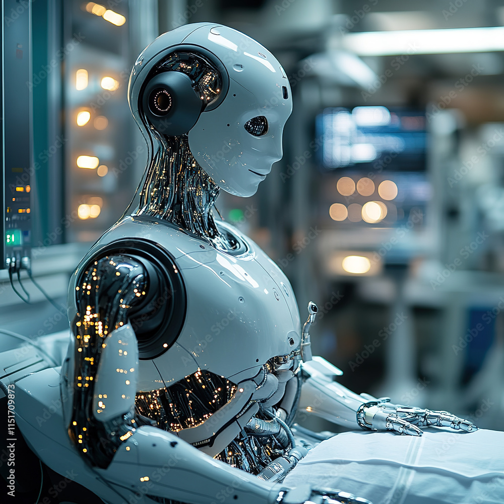 A medical robot assisting in diagnosing a patient with advanced AI A medical robot assisting in diagnosing a patient with advanced AI
