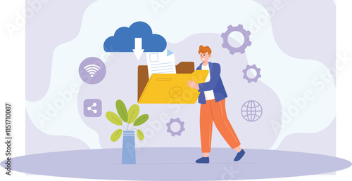 A seamless cloud illustration showcasing effortless file download and access, emphasizing simplicity and connectivity in a modern, minimalistic style.