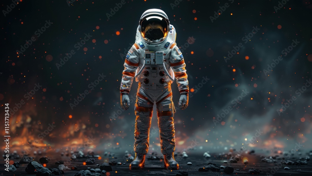 Fototapeta premium Astronaut Standing on a Fiery Planet