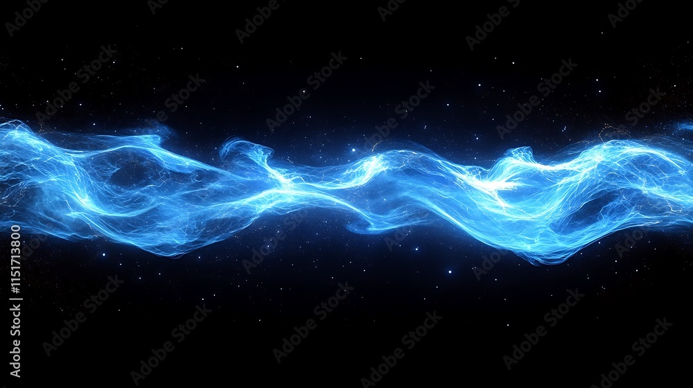 Fototapeta premium Vibrant electric blue waves radiating energy on a black backdrop.
