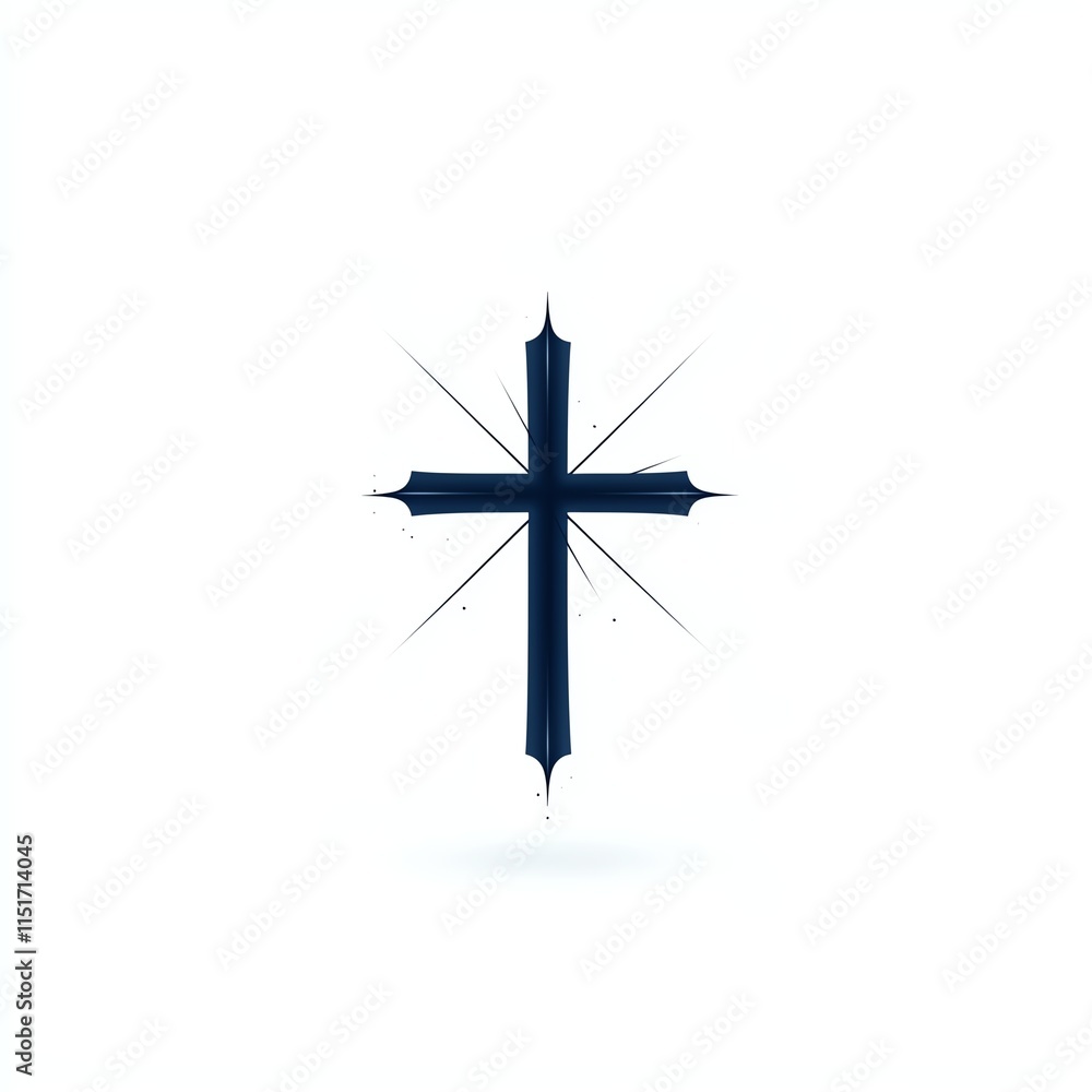 Stylized cross with rays of light emanating from it, representing spirituality and faith, isolated on a white background. Stylized cross with rays of light emanating from it, representing spirituality and faith, isolated on a white background.