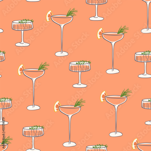 Two festive cocktails seamless pattern