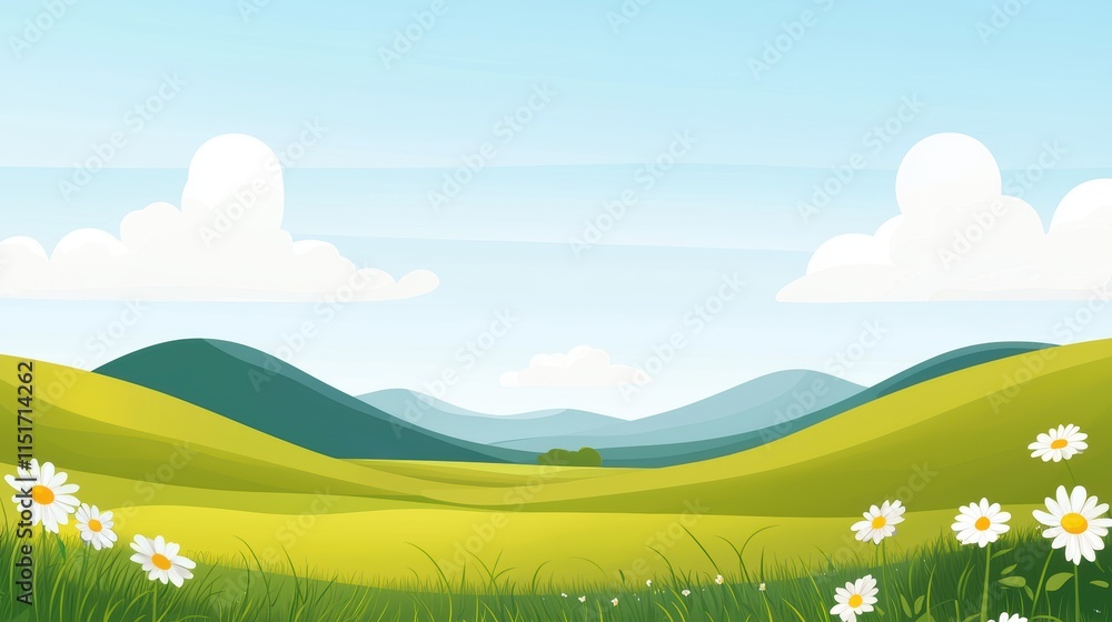 Fototapeta premium Picturesque Agricultural Landscape with Rolling Hills and Vibrant Sky