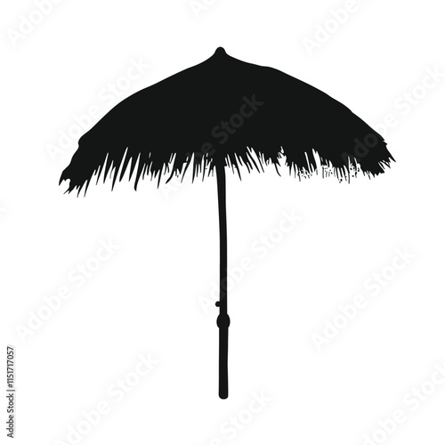 beach umbrella made of straw and reed for shade illustration isolated on white background
