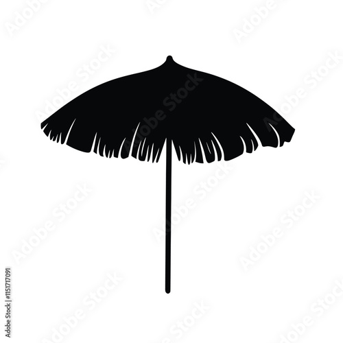 beach umbrella made of straw and reed for shade illustration isolated on white background
