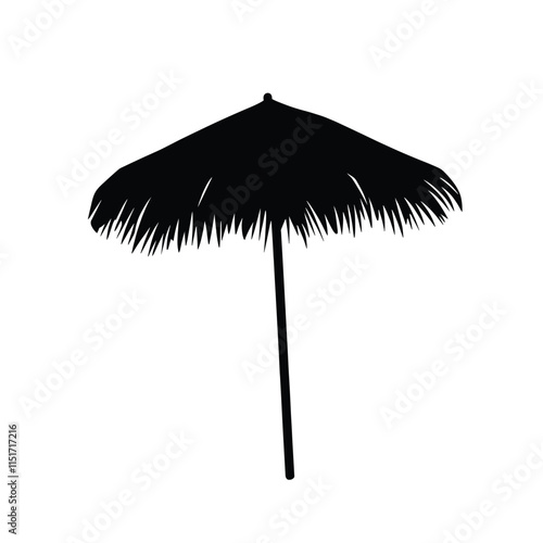 beach umbrella made of straw and reed for shade illustration isolated on white background
