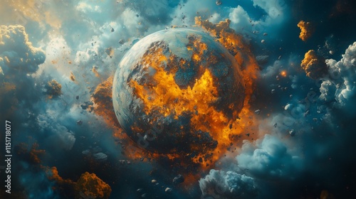 Vivid Artistic Impression of a Planet Demolished by Alien Forces
