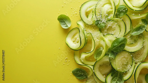 Zucchini noodles with lemon zest and fresh herbs, rustic and healthy feel, bright and airy 