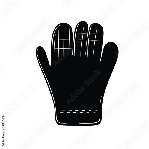 Black and white disposable glove silhouette. Protective wear for hair coloring. Hairdresser equipment illustration for icon, stamp, label, certificate, leaflet, coupon or banner decoration
