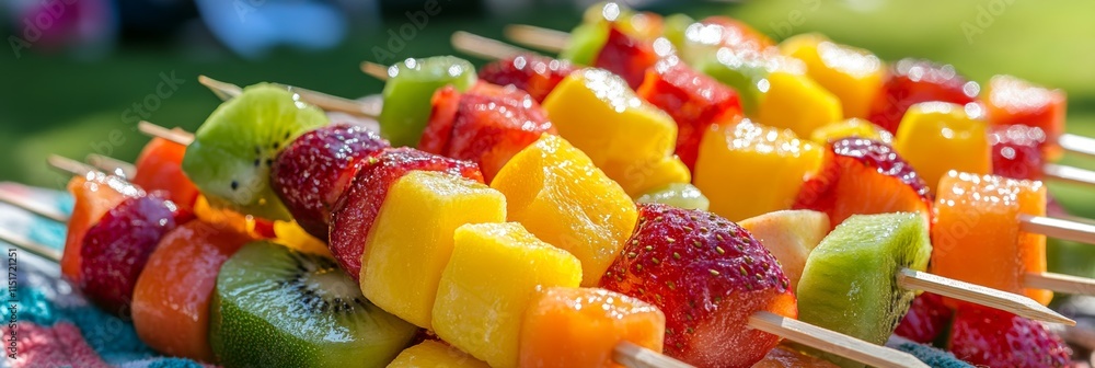 Delightful Fruit Skewers A Vibrant Summer Treat Perfect for Picnics and Healthy Snacking. Delightful Fruit Skewers A Vibrant Summer Treat Perfect for Picnics and Healthy Snacking.