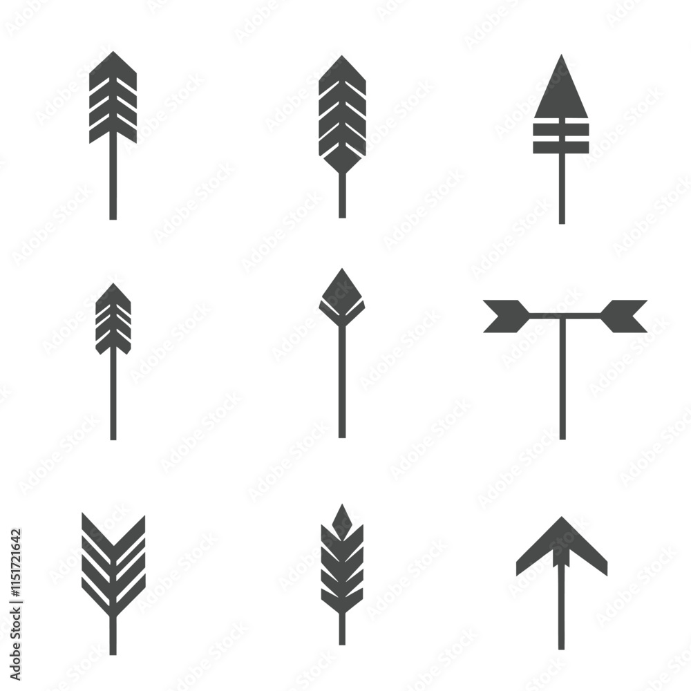 Collection of stylized arrow and spear icons in a flat design. Collection of stylized arrow and spear icons in a flat design.