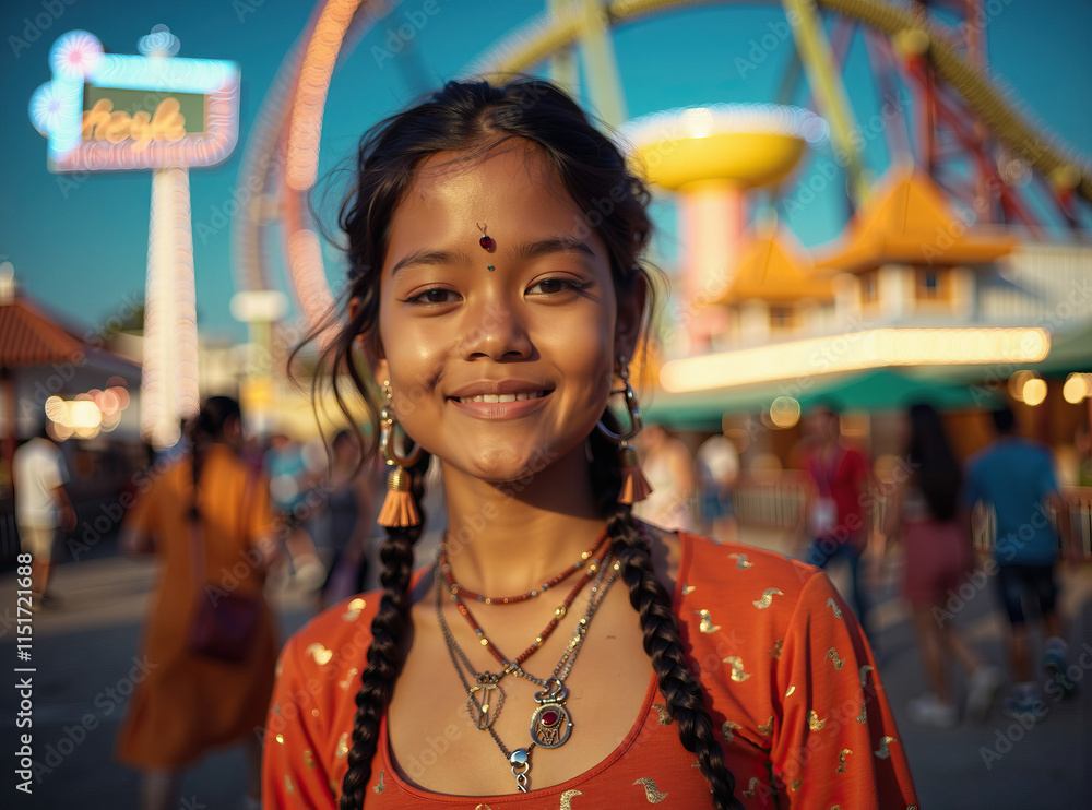 Portrait of Young Woman at Amusement Park Portrait of Young Woman at Amusement Park