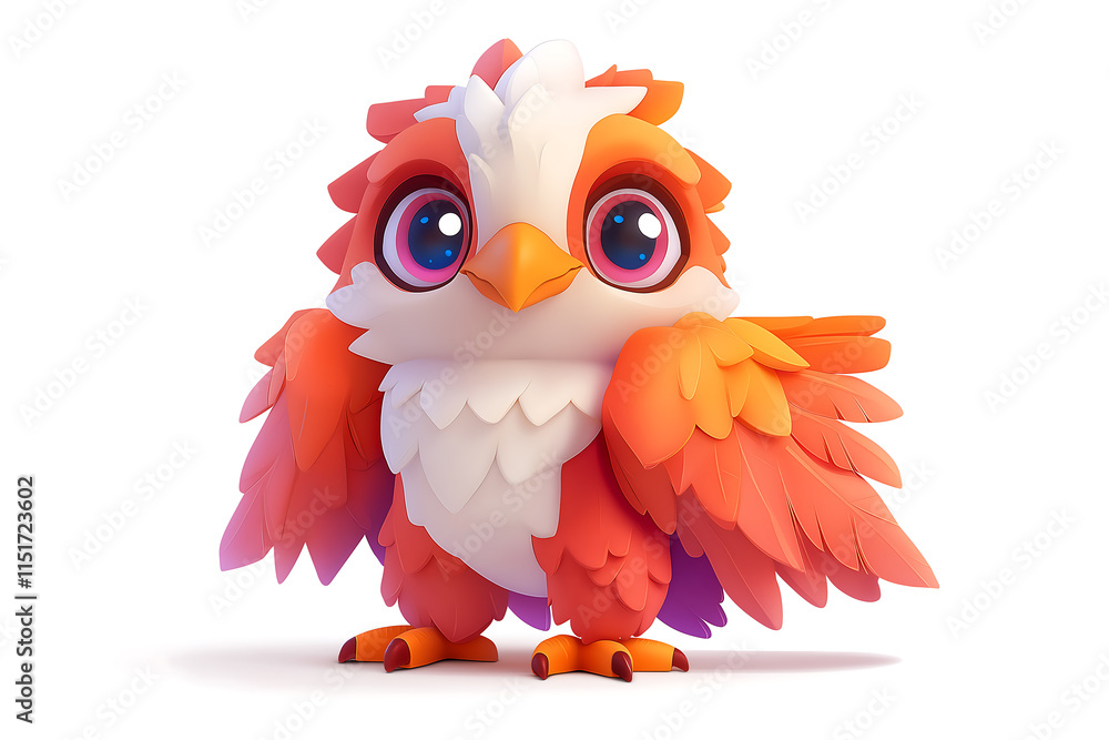 Adorable 3D Render of a Cute Orange Baby Bird with Big Eyes, Fluffy Feathers, and Playful Pose Against a White Background Adorable 3D Render of a Cute Orange Baby Bird with Big Eyes, Fluffy Feathers, and Playful Pose Against a White Background