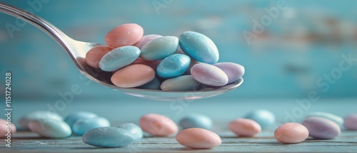 Cascading pastel jordan almonds high fidelity sweet treats in colorful display photo