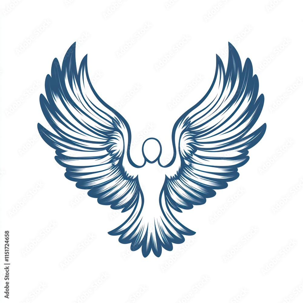 Stylized bird with large wings, minimalist design. Stylized bird with large wings, minimalist design.