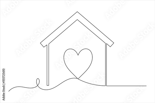 Home one line drawing of isolated continuous outline vector illustration