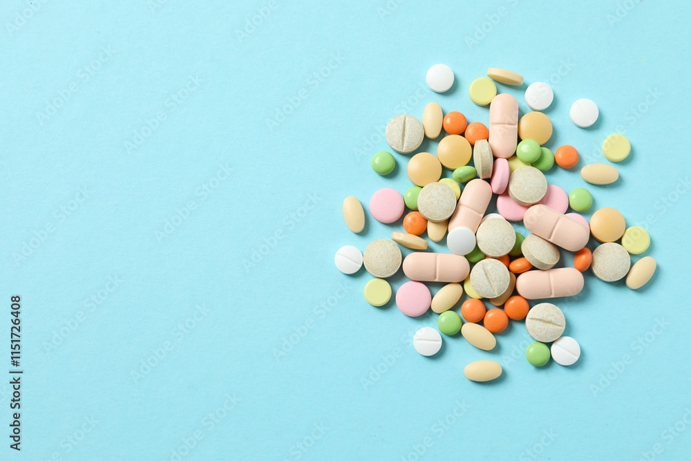 Various pills on a colored background Various pills on a colored background