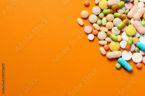 Various pills on a colored background