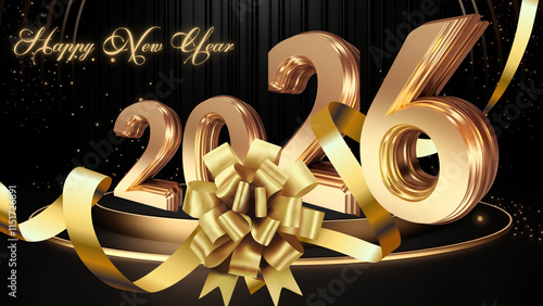 Happy New Year Card 2026 Black And Gold