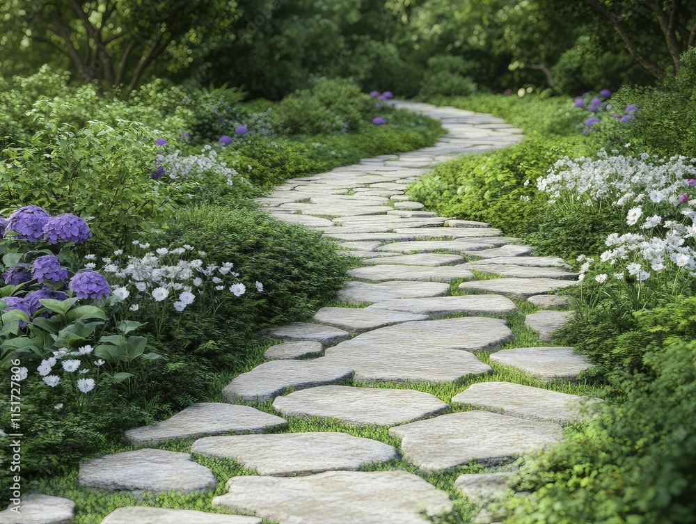 Serenity Found: Tranquil Stone Path Winds Through Lush Garden Oasis, Inviting Exploration and Contemplation Serenity Found: Tranquil Stone Path Winds Through Lush Garden Oasis, Inviting Exploration and Contemplation