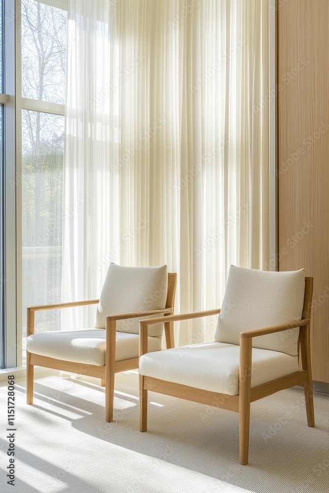 Fototapeta premium Spacious living room with sliding glass doors leading to the outdoors.