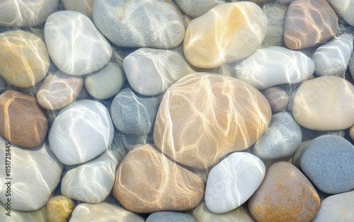 Tranquil Pebbles Underwater: Serene CloseUp of Smooth Stones in Clear Water, Textured Nature Background photo