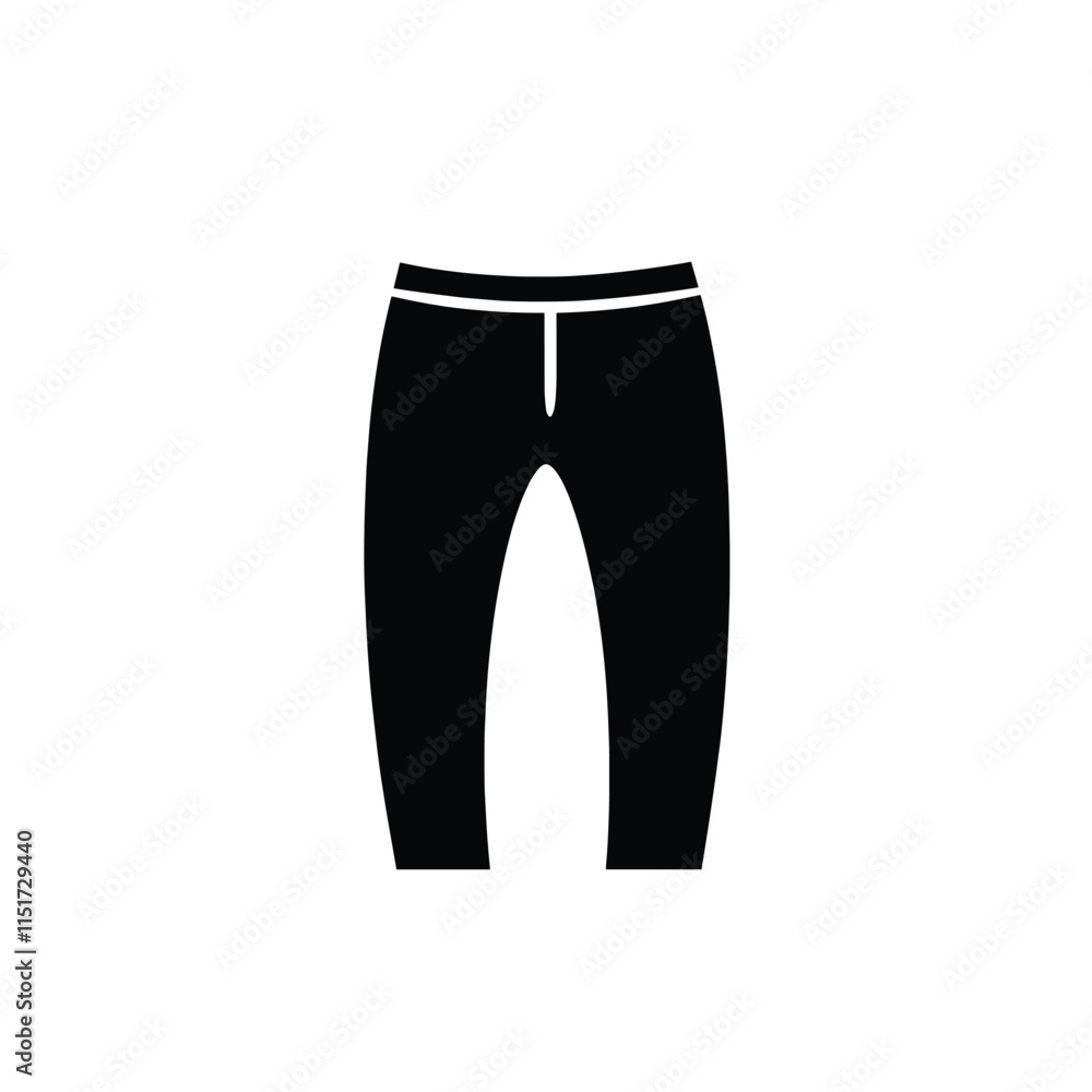 A simple black and white vector graphic of a pants silhouette icon on a solid background A simple black and white vector graphic of a pants silhouette icon on a solid background