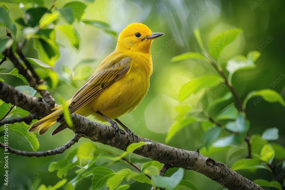 A yellow bird sitting on a branch of a tree A yellow bird sitting on a branch of a tree