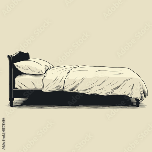 Minimalist bed silhouette side view modern design sleek lines black and white graphic illustration simple shape furniture icon