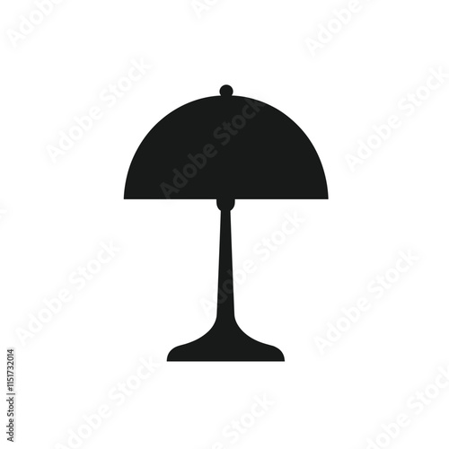 A black silhouette of a table lamp icon on a white background with simple shapes vector graphics no shadows no gradients