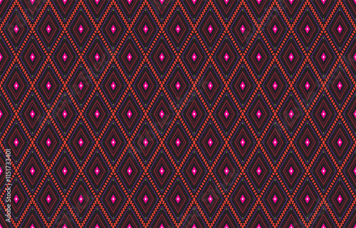 Gypsy pattern tribal ethnic motifs geometric vector background. Doodle gypsy geometric shapes sprites tribal motifs clothing fabric textile print traditional design with triangles
