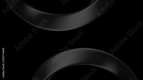 Showcasing the cyclical motion of black rings, this abstract 3D animation features a minimalist design and metallic shine, offering a sleek touch for modern projects. 