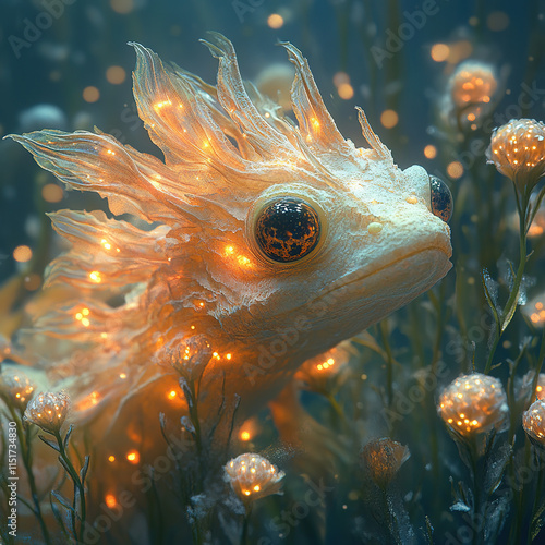 fish in the sea that swim among sea plants photo