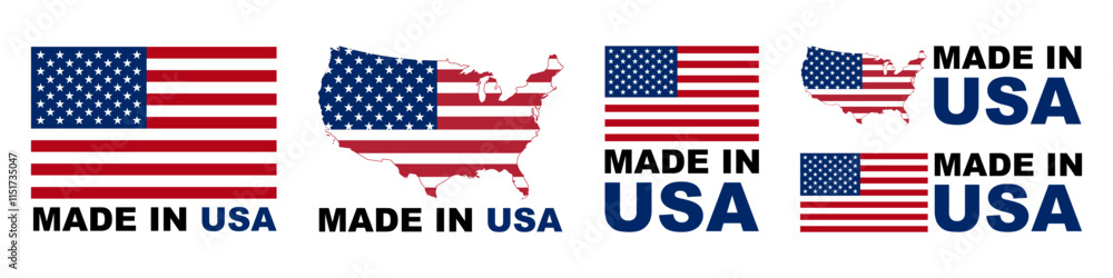 Made in USA badges and emblems. United state of America. of set collection illustrations. Made in USA badges and emblems. United state of America. of set collection illustrations.