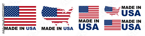 Made in USA badges and emblems. United state of America. of set collection illustrations.