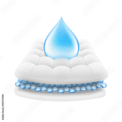 Realistic drop with layered absorbent core that shows prevents leaking. Vector illustration isolated on white background. Perfect for hygiene product and absorbent materials. EPS10.