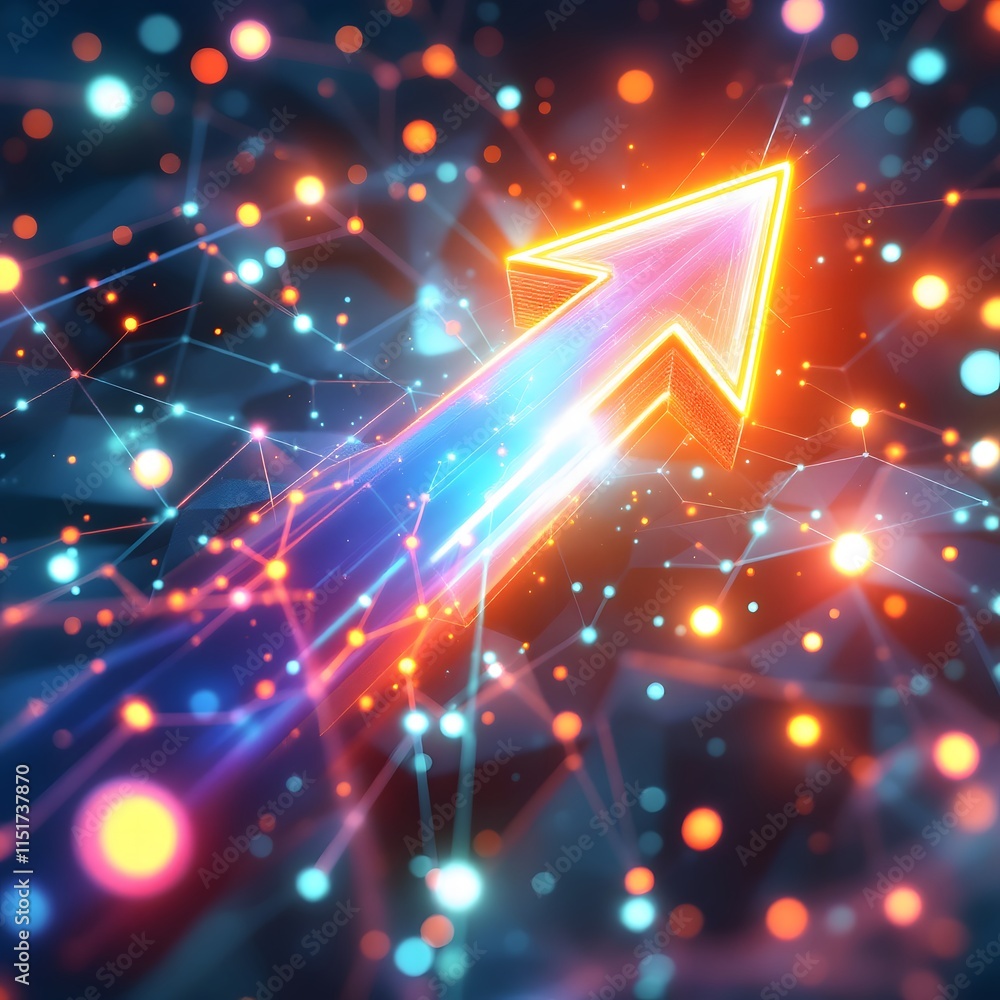 Technological Growth Arrow Pointing Upward in Digital Space Technological Growth Arrow Pointing Upward in Digital Space